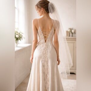 VTG Victoria Secret Women Satin Lace Slip Dress Maxi Nightgown Bridal Feminine L